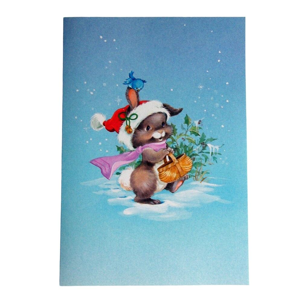 Hallmark Christmas Cards Bunny Rabbit Santa Hat Holiday Box of 17 Unused Vintage